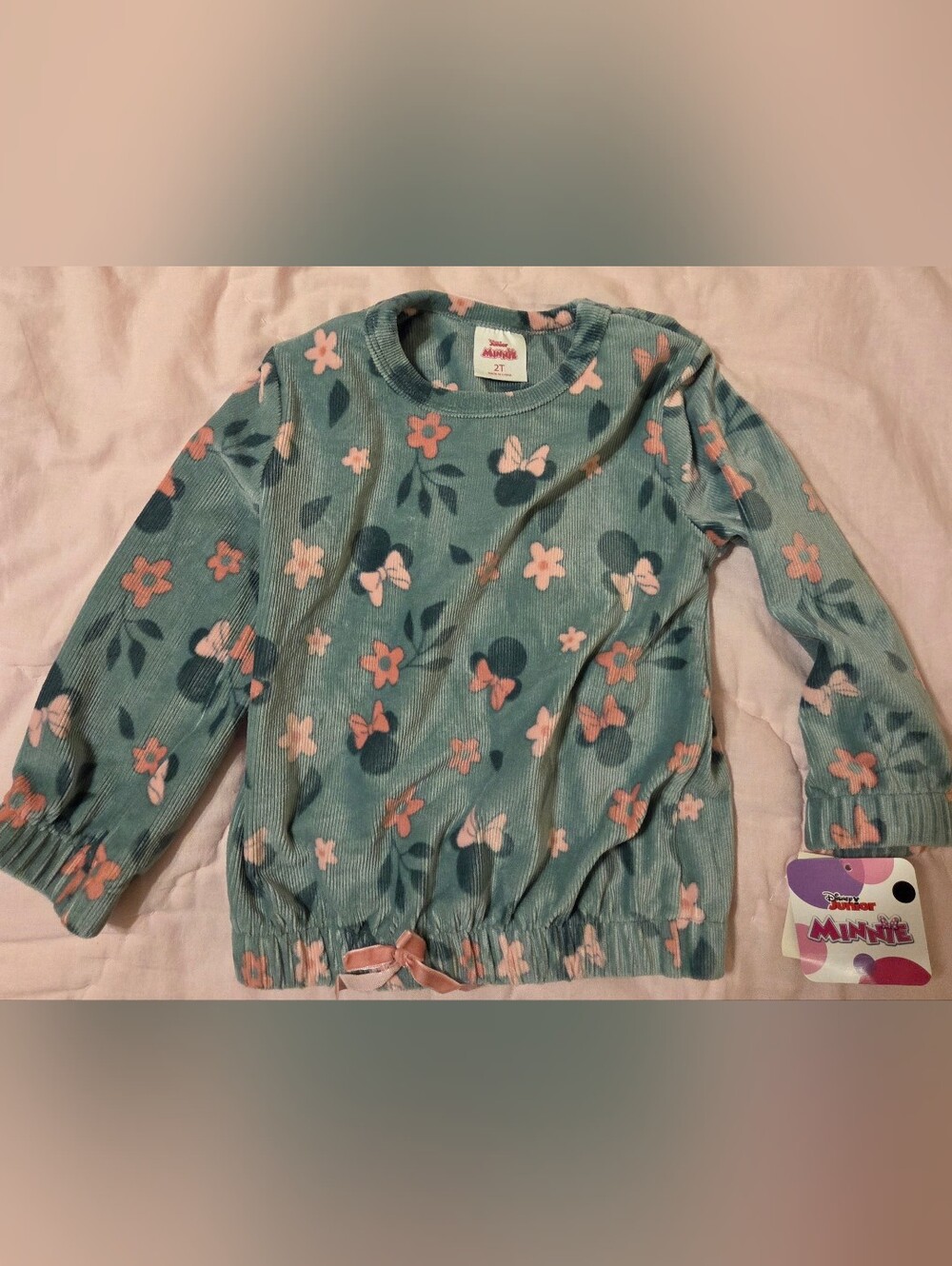 Disney 3T Corduroy Minnie Floral Long Sleeve Top with Pink Bows